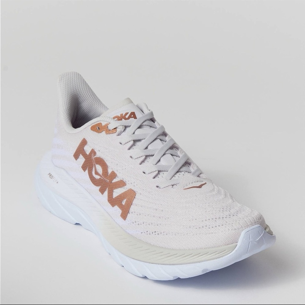 Hoka Women's Athletic Shoes in White and Bronze